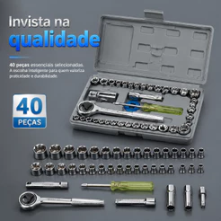 Kit Jogo De Chave De Catraca Reversível Com Soquetes - 40 Peças + Maleta Equipa Tools, Kit Chave De Fenda
