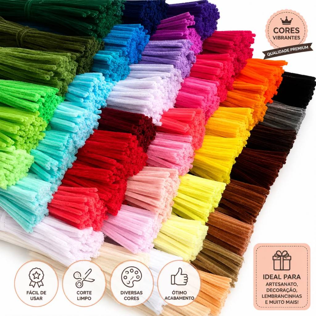 Kit Haste de Chenille 100 Peças Coloridas - Arame Felpudo - limpador de cachimbo