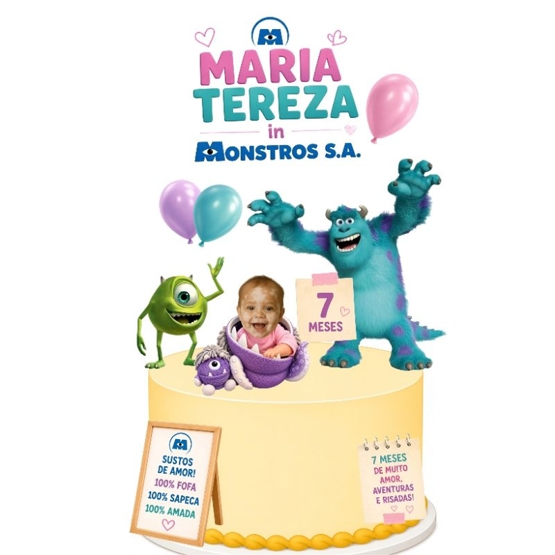 Topo de bolo filme Monstros s.a mêsversario e aniversário - topper personalizado