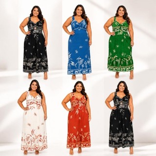 Vestido Longo Viscolinho Alça Princesa Plus Size – Tamanho Único
