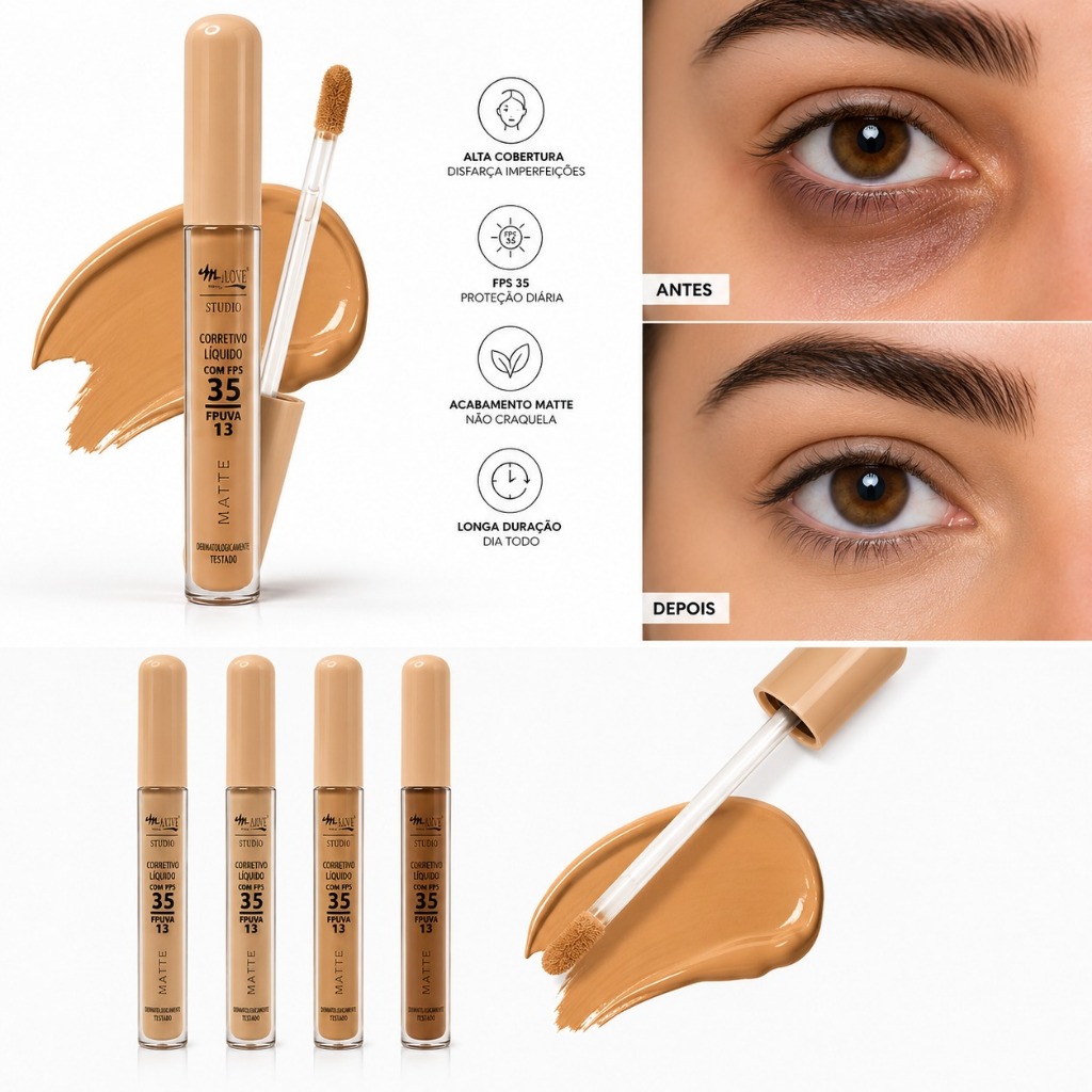 Corretivo Líquido Max Love Matte Alta Cobertura com FPS 5ml Longa Duração para Olheiras e Manchas