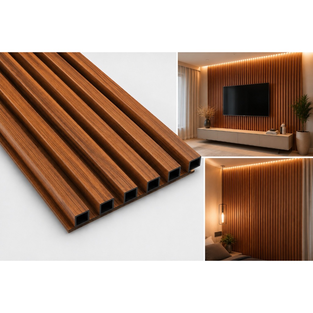 Kit com 10 Painéis Ripados WPC Freijó 96x16cm espessura 18 mm– Revestimento de Parede Madeira Decorativa