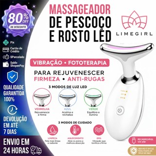 【LIMEGIRL】Massageador De Pescoço e Rosto LED Vibração Fototerapia Para Rejuvenescer Firmeza Anti-Rugas