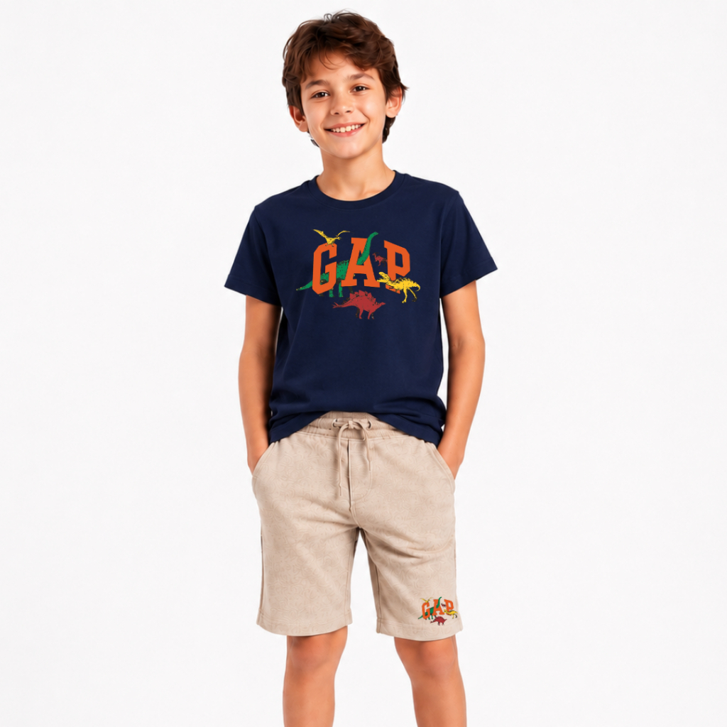 Conjunto Infantil Masculino Camiseta e Short Meninos -Estilo Verão Camiseta Manga Curta e Bermuda Moletinho