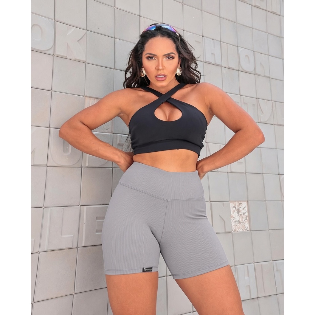 Short Feminino Canelado Poliamida Academia Fitness Feminino Zero Transparência Grosso Alta Elasticidade Envio Imediato