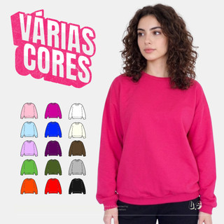 Blusa Moletom de Frio Feminina Lisa Gola Careca Flanelado Diversas Cores