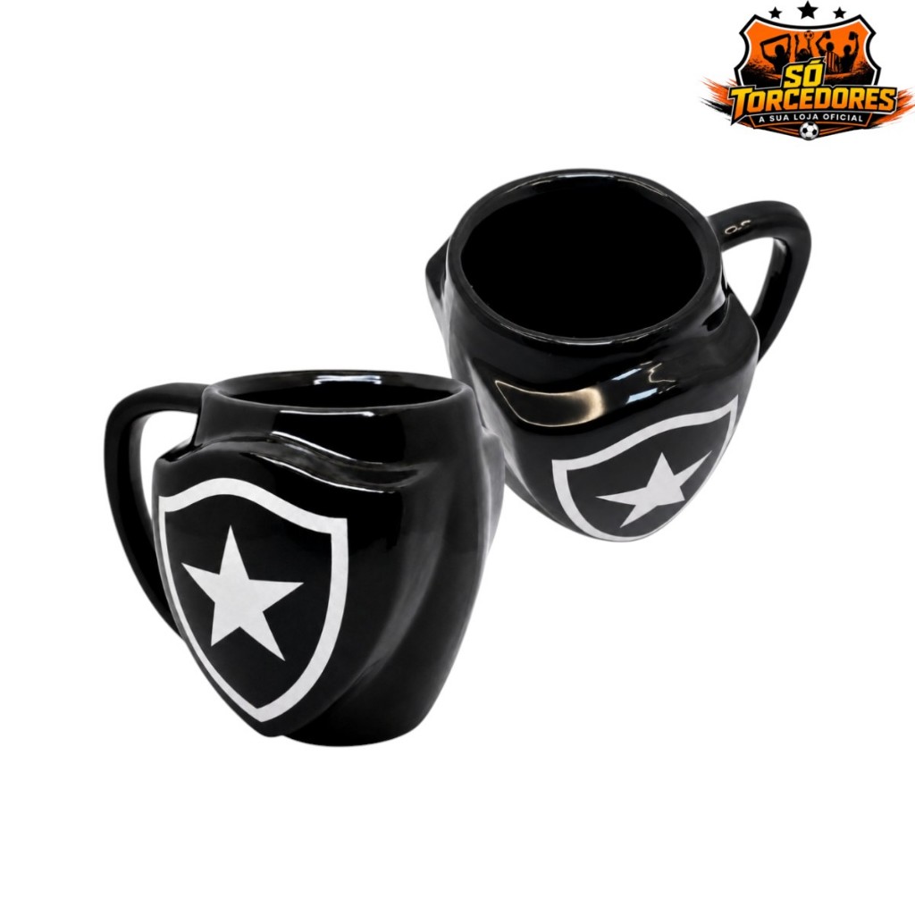 Caneca 3D Oficial Botafogo FR Preta Cerâmica 270ml Licenciada