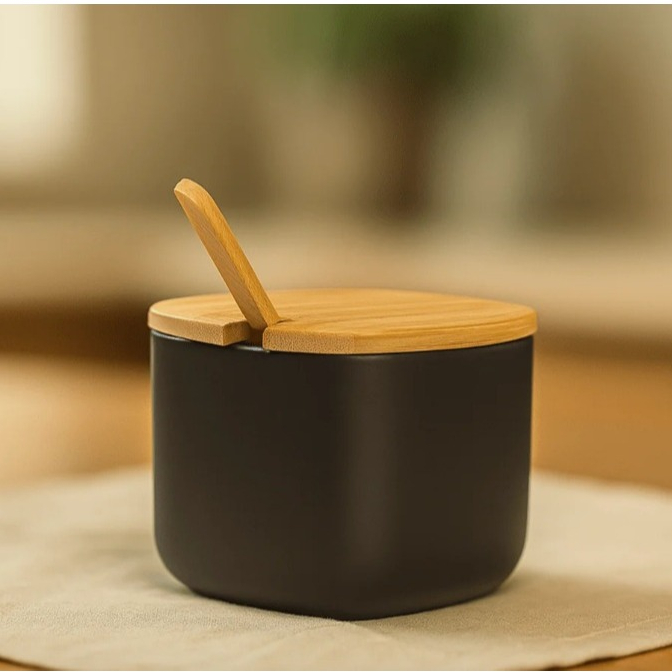 Açucareiro 450ml Lume Ou Com Tampa E Colher De Bambu