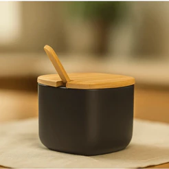 Açucareiro 450ml Lume Ou Com Tampa E Colher De Bambu