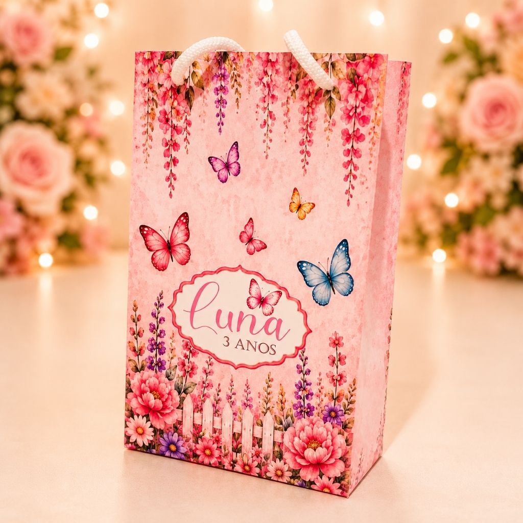 Sacolinha P JARDIM DAS BORBOLETAS/ Personalizados /Lembrancinha de Festa /Aniversário JARDIM ENCANTADO