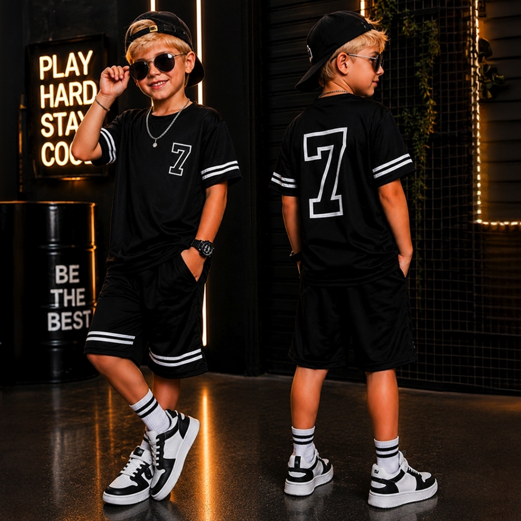 Conjunto Infantil Menino Juvenil Verão Estiloso bermuda e Camiseta Premium  Veste Do 2 até 12 anos
