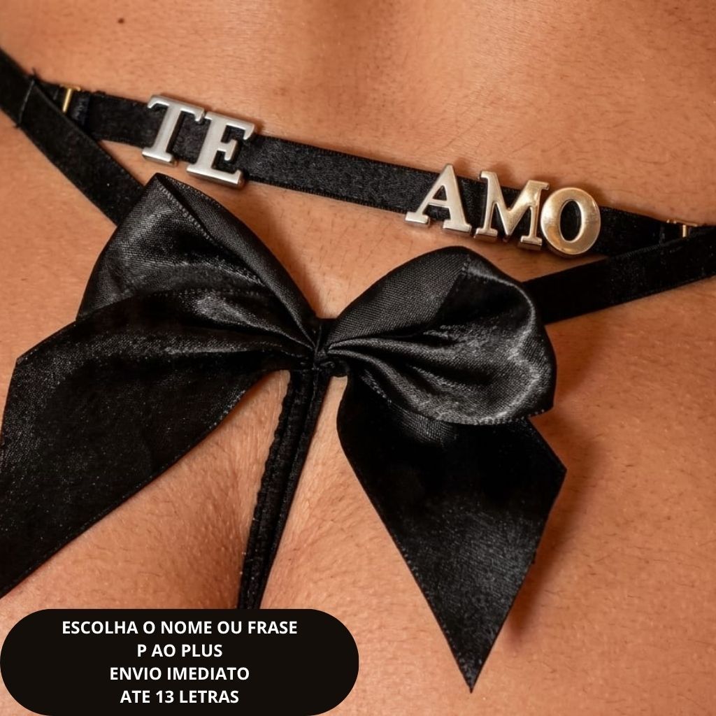 Calcinha Tule P ao GG e Plus Size 48 ate 56 Personalizada Gotica Dark Nome Frase Regulavel Fio Dental Envio Imediato