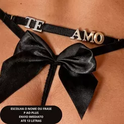 Calcinha Tule P ao GG e Plus Size 48 ate 56 Personalizada Gotica Dark Nome Frase Regulavel Fio Dental Envio Imediato