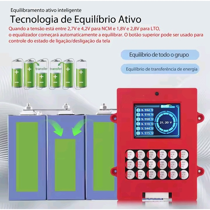 Balanceador ativo8S 24V tensão Dispaly Bateria Solar 5A Lipo/lifepo4 p Som Automotivo