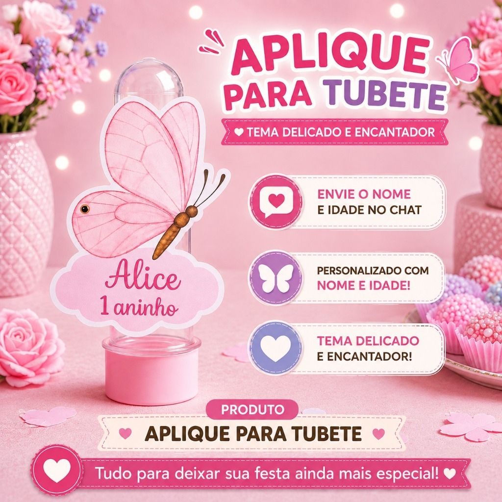 Apliques tags para tubetes JARDIM DAS BORBOLETAS jardim das margaridas