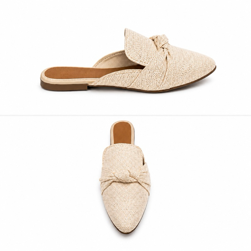 Sandalia Feminina Bico Fino Mule Serena em Trama Natural - Confortável