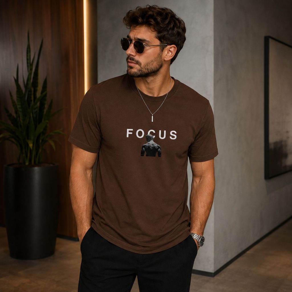 Camisa Camiseta Estampa Focus Lançamento Premium Confortável Estilosa Perfeita Festas e Baladas 100% Algodão Trabalho