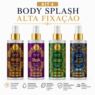 KIT 4 BODY SPLASH ÀRABE MASCULINO 200 ML COLONIA DESODORANTE PERFUME ARABE MASUCILINO ENVIO IMEDIATO