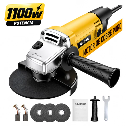 Esmerilhadeira Lixadeira 1100W 4 em 1 Angle Grinder 110V/220V Professional para Corte Desbaste Lixamento e Polimen