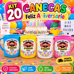 20 Kit Festa canecas tema Aniversario 375 ML Jesus Te Ama lembrancinha igreja escola creche personalizada