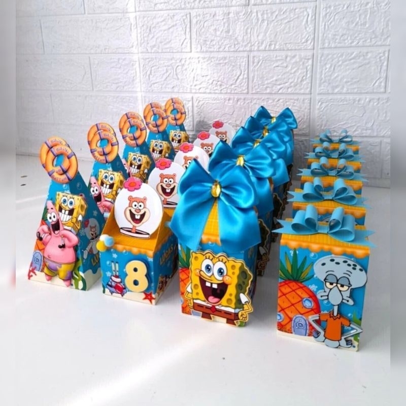 Kit Festa COM LAÇOS E APLIQUES Bob Esponja - Caixinhas Personalizadas Lembrancinhas para Festa Infantil