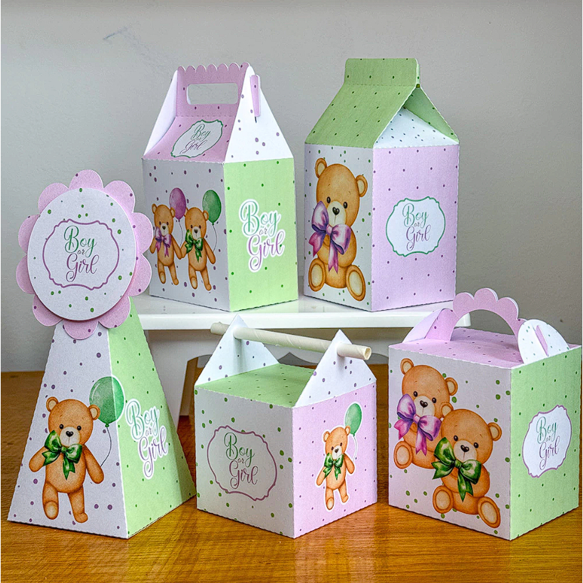 Kit Caixas ursinho, personalizadas (PEGUE E MONTE) aniversario, lembrancinha, festa, crianças, chá revelação