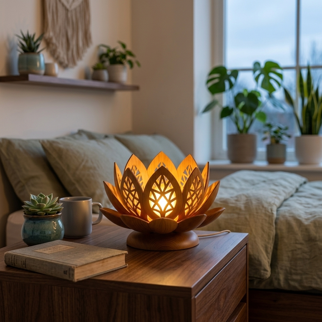 luminária de lótus, luminária decorativa, abajur, luz aconchegante, decoração, quarto, sala, presente, luz ambiente, mes