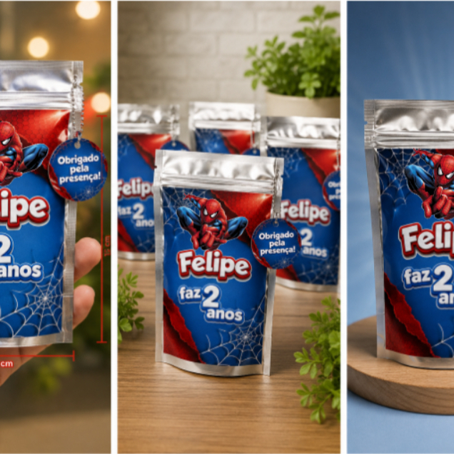 Saquinho Metalizado Personalizado homem aranha 10x15 com Tag 4x4 | Lembrancinha Aniversário Infantil Personalizada