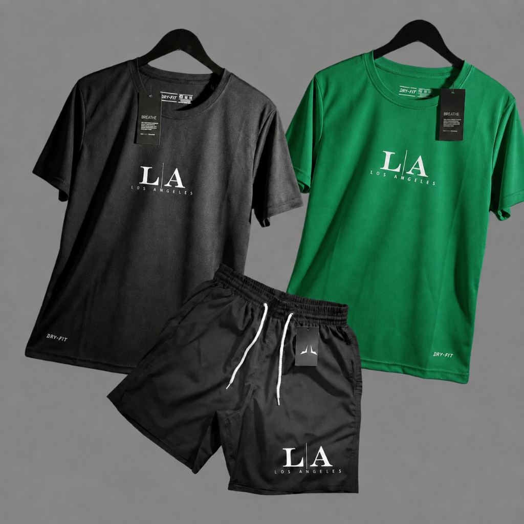 Kit 2 CAMISA 1 Short Tactel Mauricinho Bermuda Camiseta Dry fit Com Elastano Esporte Academia Halena