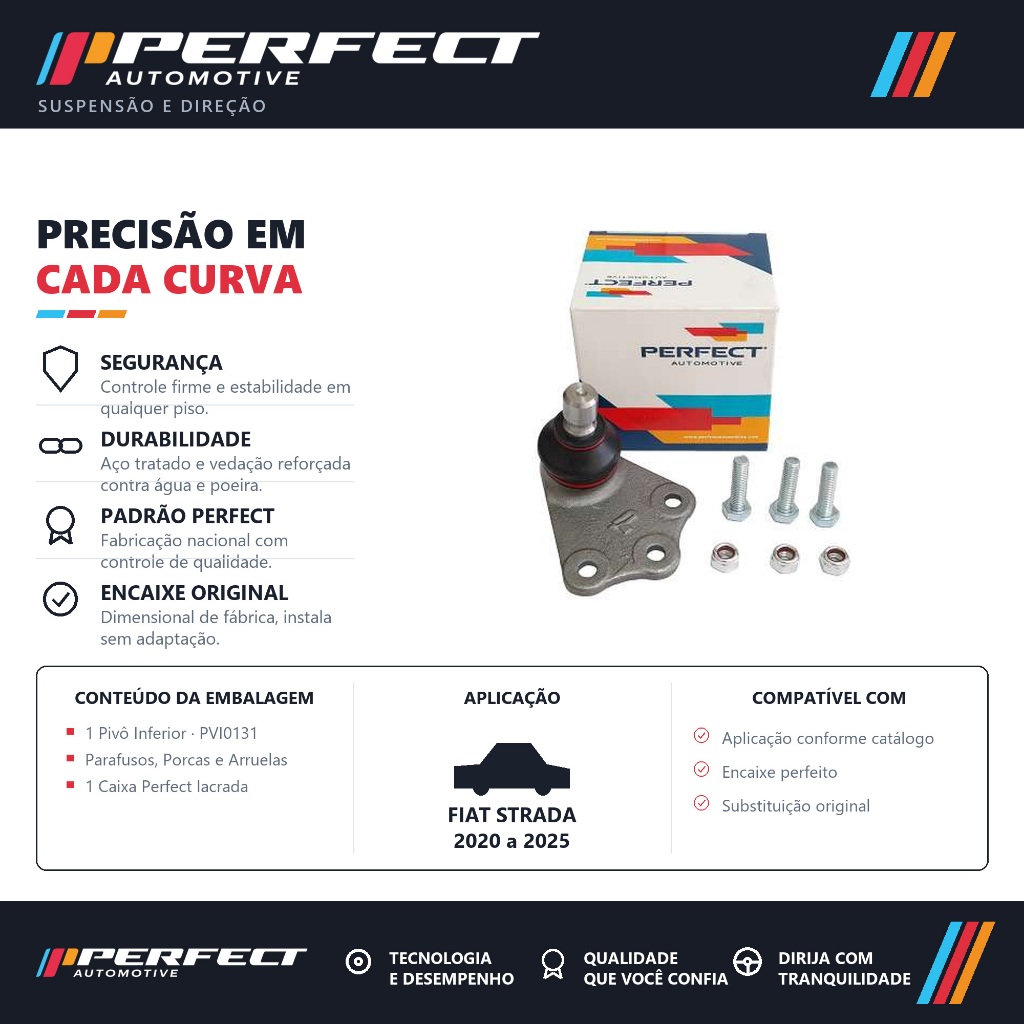 PIVO SUSPENSAO ESQUERDO FIAT STRADA 2020 a 2025 PERFECT