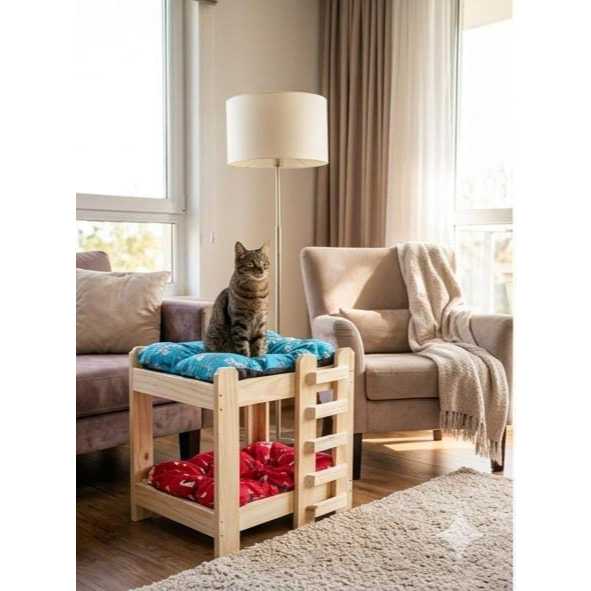 Caminha Cama Gato Madeira Maciça Lavável Beliche 2 Gatos Ros Caminha Cama Gato Madeira Maciça Lavável Beliche 2 Gatos