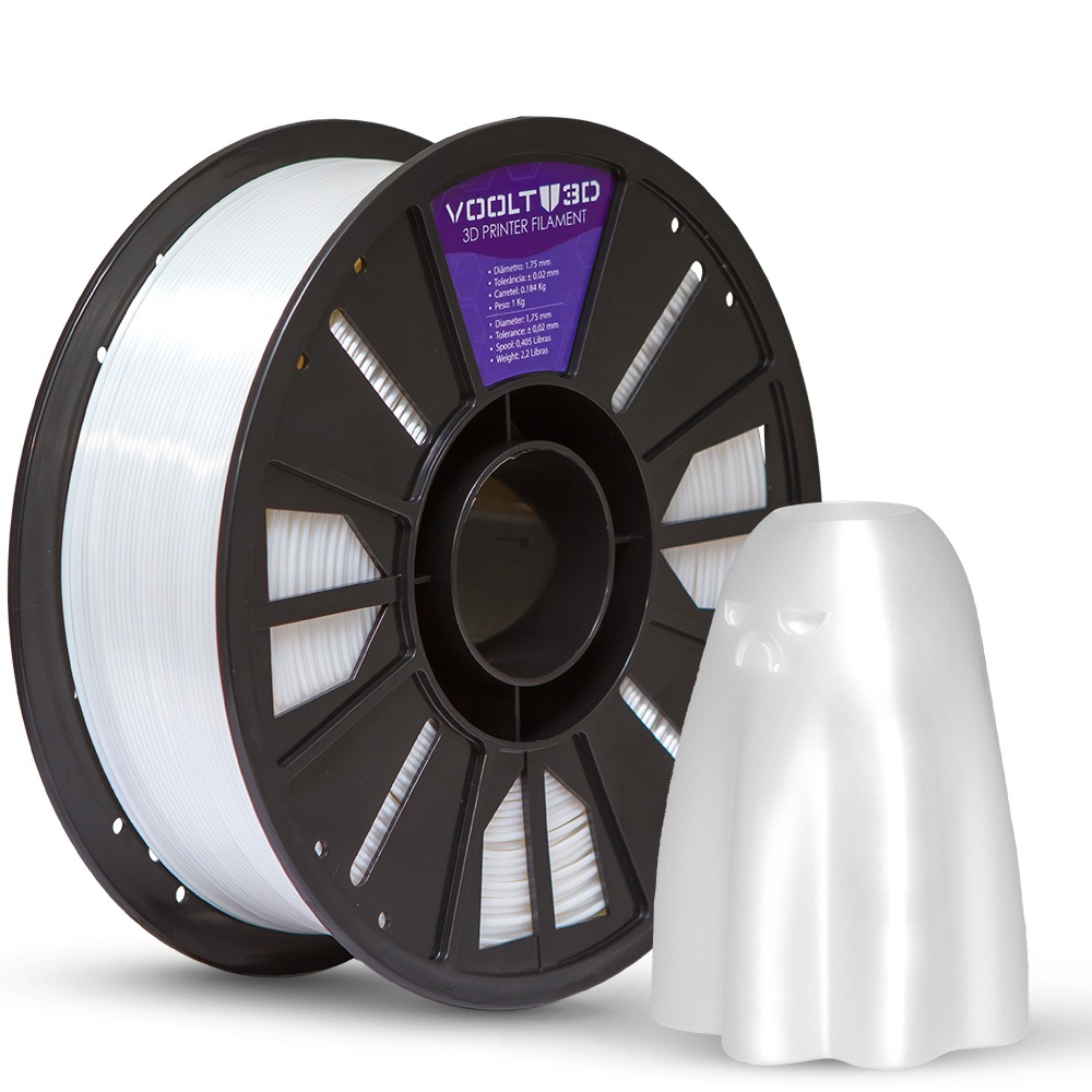 Filamento PLA Branco Pérola V-Silk Voolt3D 1Kg 1,75mm para Impressora 3D FDM