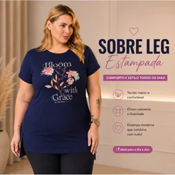 Blusa Feminina Plus Size Longline Sobre Legging Manga Curta Básica