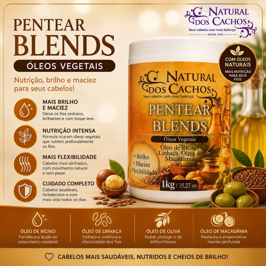 Creme para Pentear Cachos - Nutrição, Brilho e Maciez 1kg Natural dos Cachos
