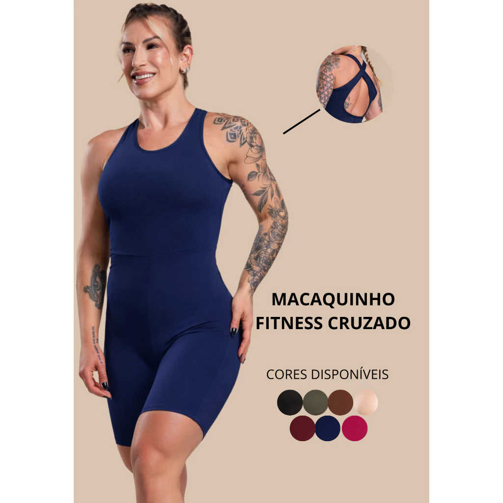 Macaquinho Macacão Feminino Cruzado Costas Fitness Moda Treino Academia ZERO TRANSPARÊNCIA — imagem 1