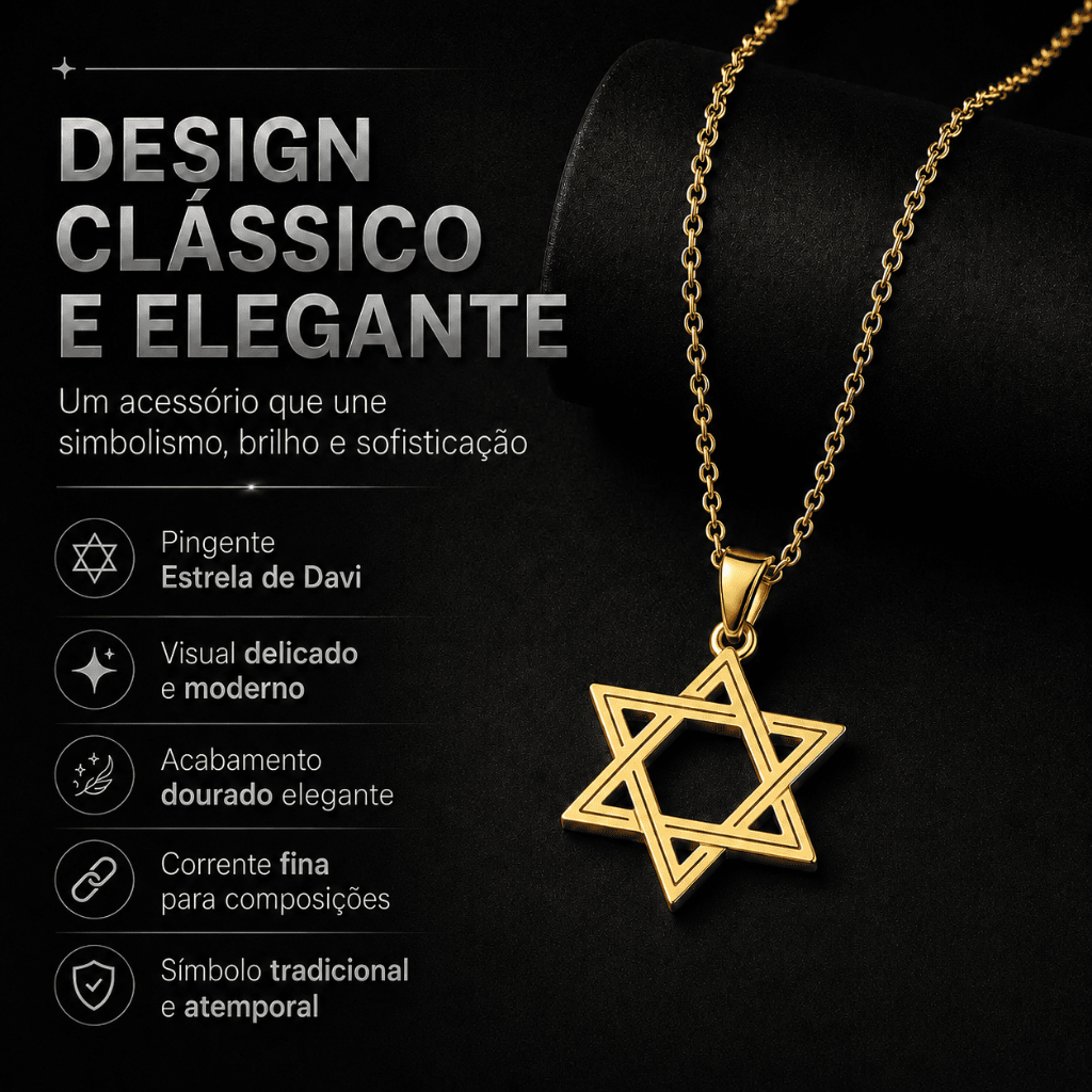 Colar Estrela de Davi em Aço Inoxidável Unissex - Acessório Moderno e Sofisticado Dourado — imagem 2 de 2