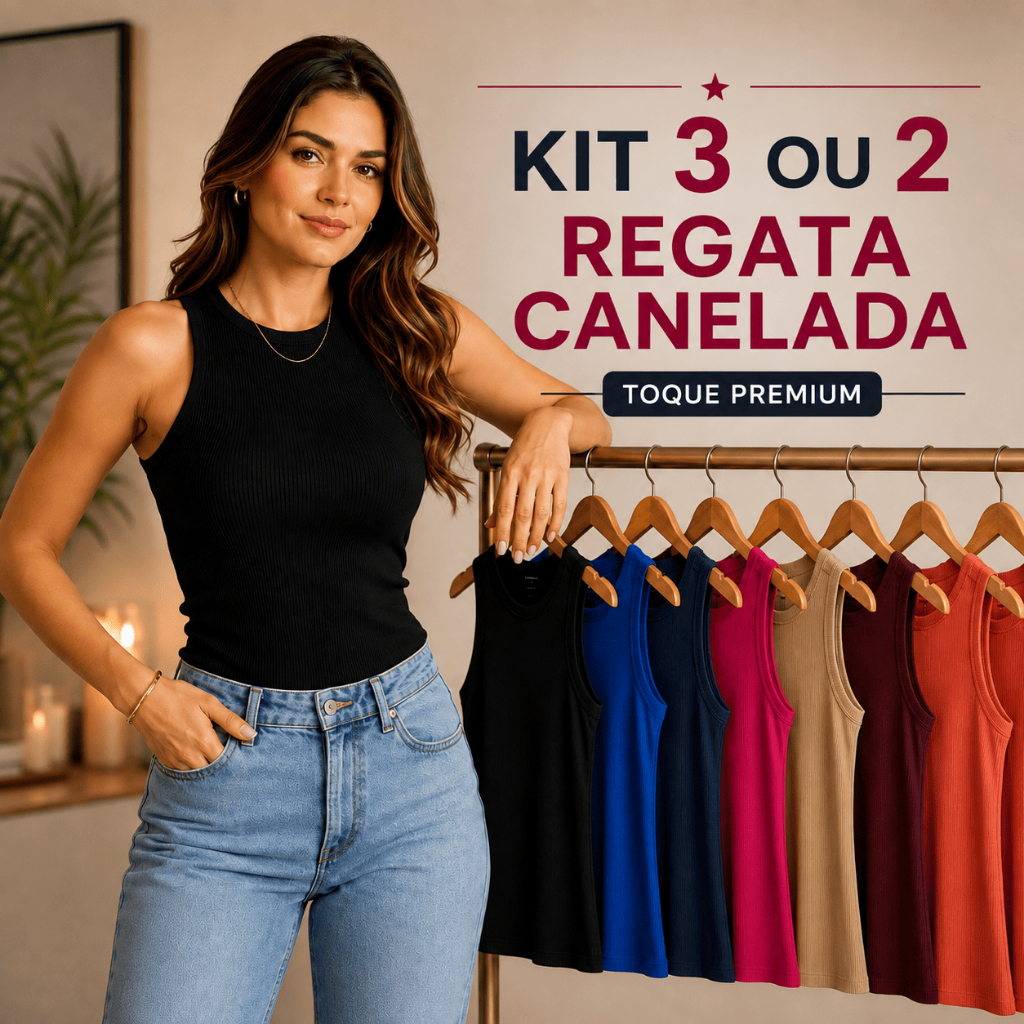 Kit 3 ou 2 Regatas Femininas Caneladas Ribana Premium Básica Lisa Gola Redonda Casual Moda Feminina Suede Com Elastano