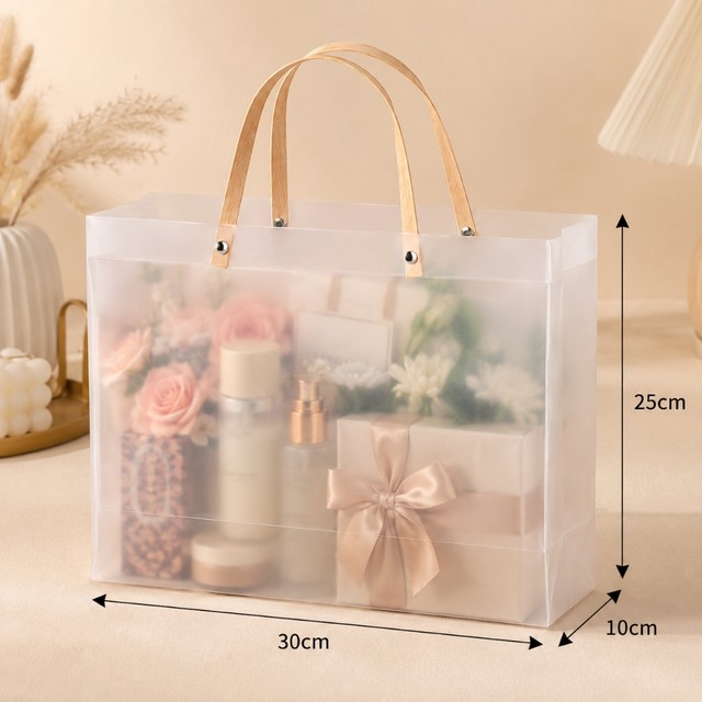 Kit 20 Bolsa Sacola Transparente Fosca C/ Alça 30×25×10cm Para Presente E Lembrancinha