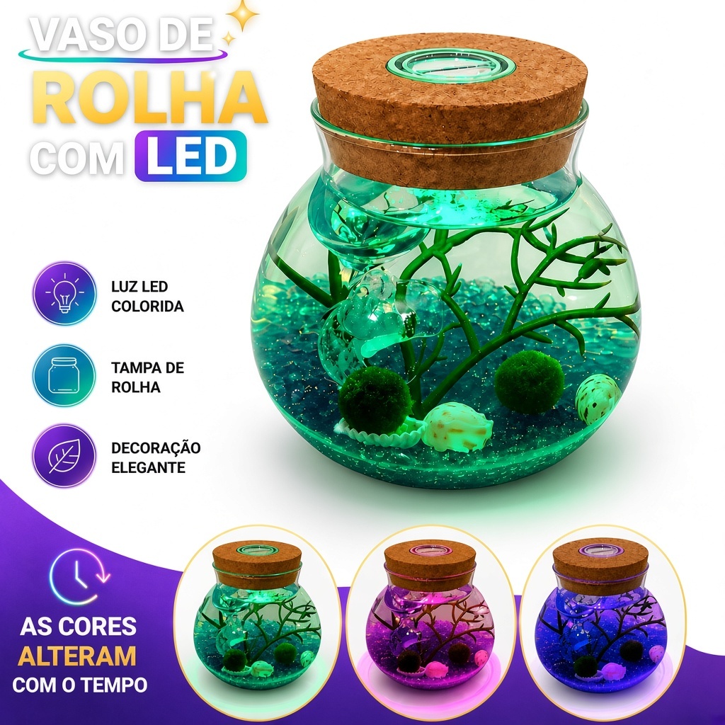 Vaso De Vidro C/iluminação Led Decoração de sala Terrário Micro Paisagem