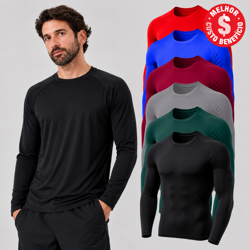 Camiseta UV Masculina Manga Longa Segunda Pele Tecido Gelado Proteção Solar FPU 50+