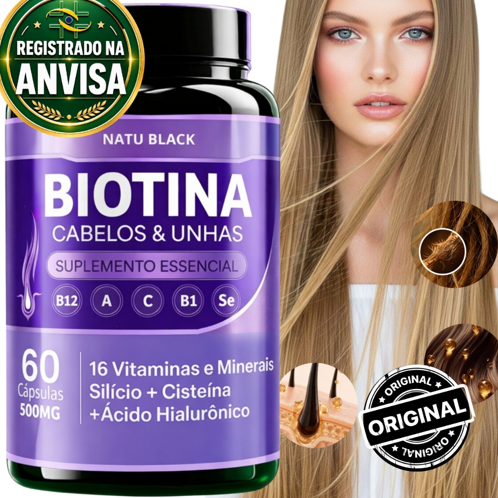Biotina Pura Original Alta Concentração Cabelos e Unhas Premium Cisteína Cromo - ENVIO IMEDIATO