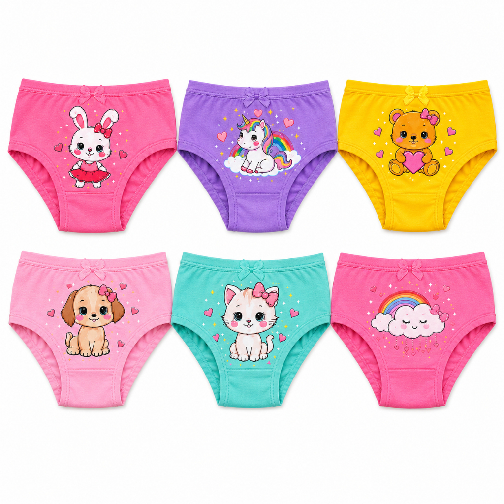 Kit 6 Calcinhas Infantil 100% Algodão Macia Confortável Estampas Menina