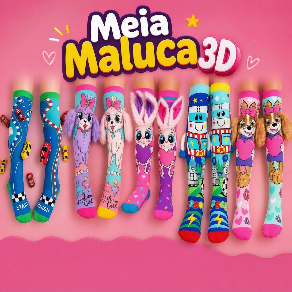 Meia Divertida 3D Maluca Personalizados Menina - Menino