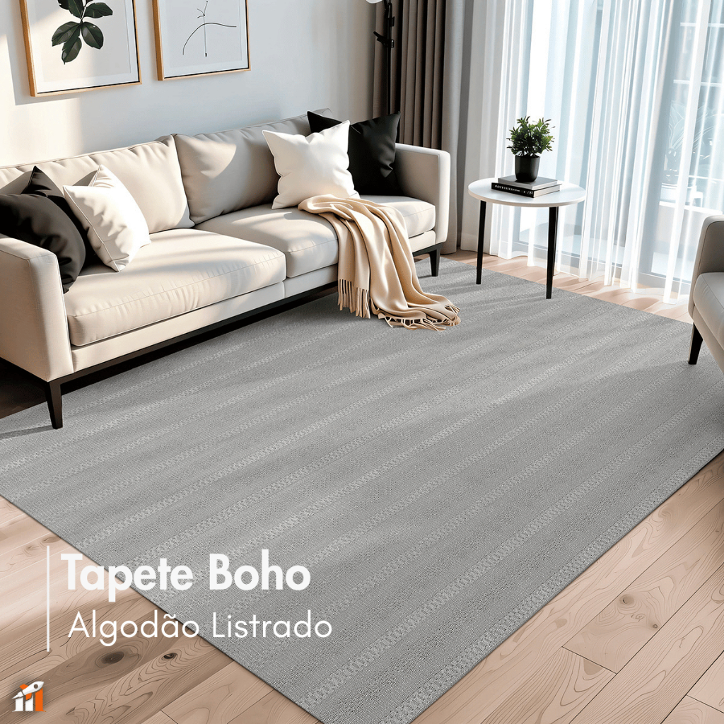 Tapete Boho 1,50x2,00 Algodão Listrado Lavável na Maquina