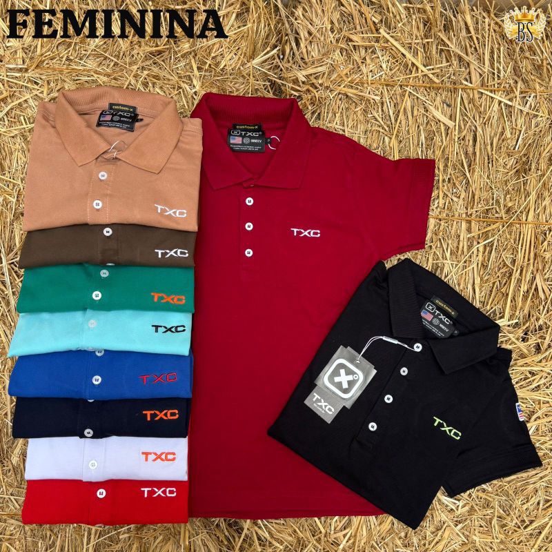 Camiseta Gola Polo Feminina com Elastano Estilo Country Luxo