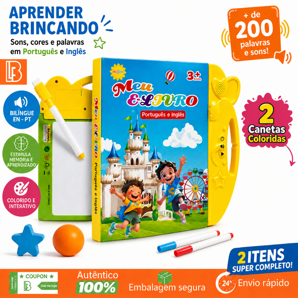 Livro Interativo com Som Bilíngue Português-Inglês Educacional