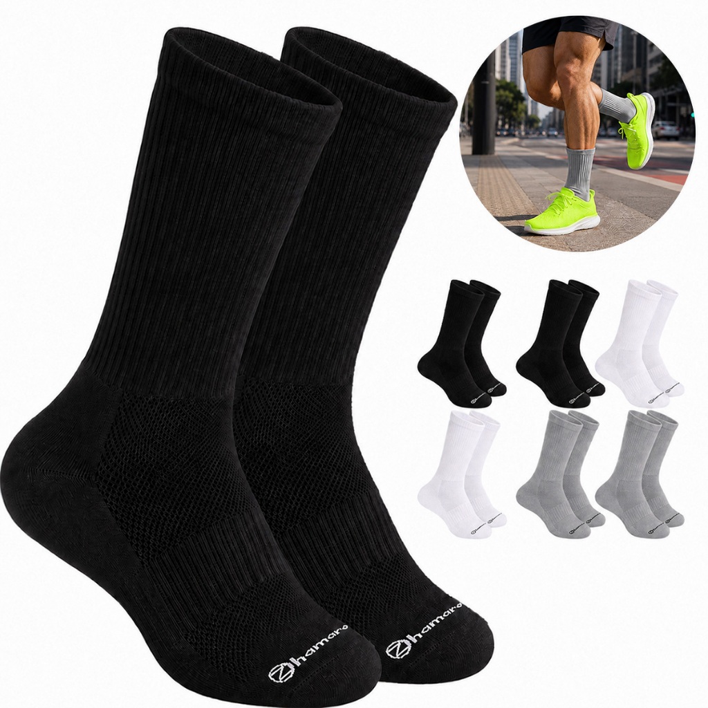 Kit 6 Pares Meias Zhamaro Cano Alto Longo Masculina Algodão Atoalhada Grossa Feminina Confortável