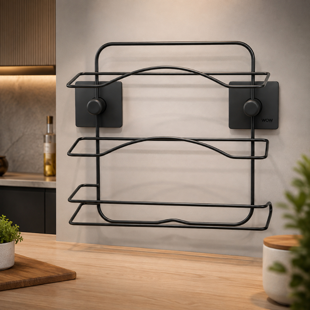 Suporte Porta Papel Toalha Aluminio Pvc S/Furo Cozinha Preto