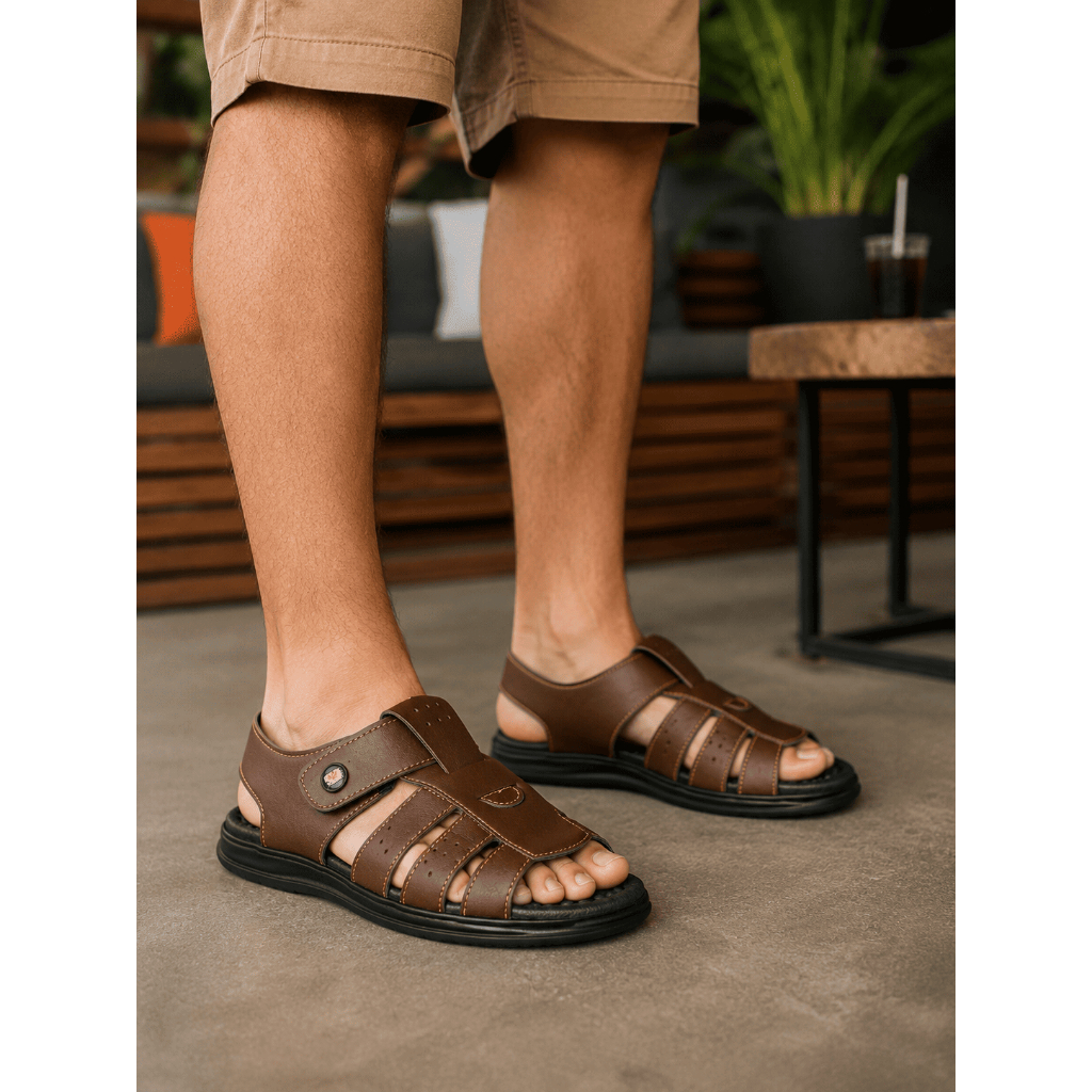 Sandalia Masculina Couro Ecológico Palmilha Anti-Stress Confortavel Anatomica