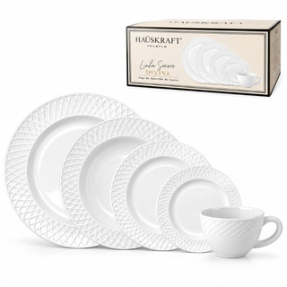 Aparelho de Jantar e Cha 20 Peças de Ceramica Branco Hauskraft Pratos e Xicaras Luxuoso